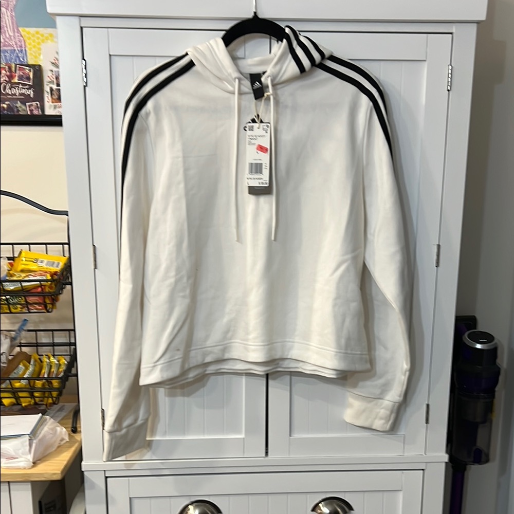 Adidas Classic White Hoodie with Black Accents